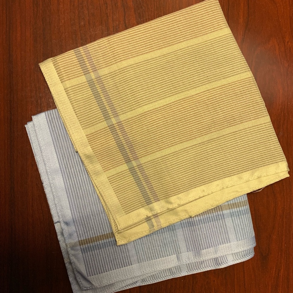2 Men's Vintage Striped Handkerchiefs 16.5". NEW